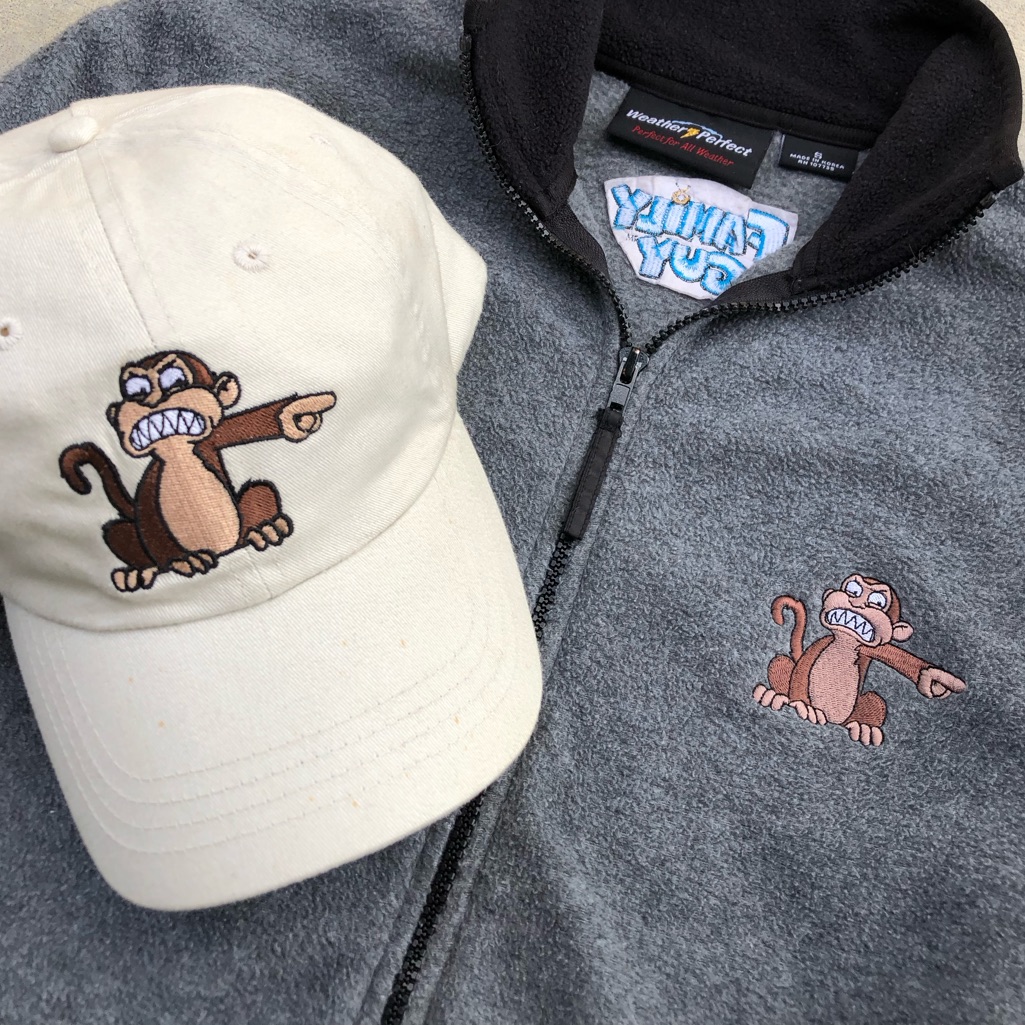 Rare Family Guy Cast/Crew Gift Evil Monkey Hat & Zip-Up Fleece Set Size Small